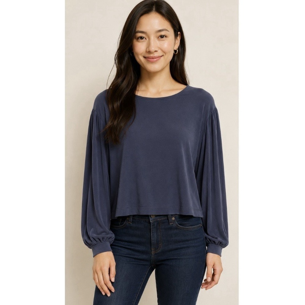 Madewell Balloon Sleeve Top Women's XXS Blue Modal Blend Long Sleeve Blouse